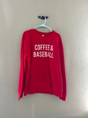 Red 'Coffee & Baseball' Crewneck Sweatshirt